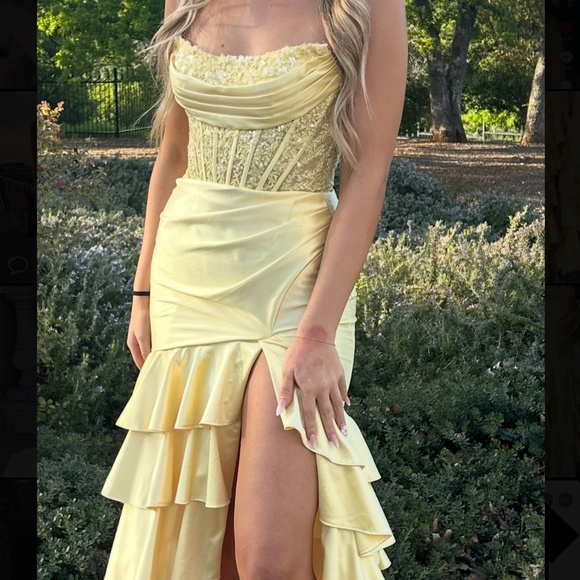 Sherri Hill Dresses & Skirts - Sherri Hill prom dress yellow maxi dress with corset and ruffled skirt #yellowdr